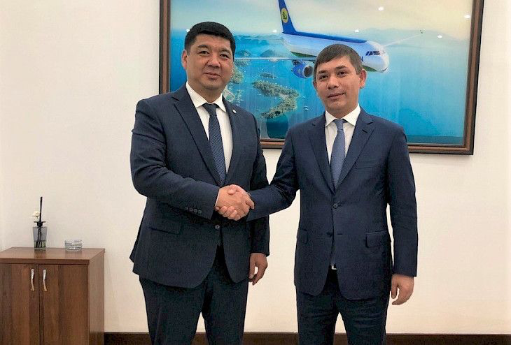 Ambassador of Kyrgyzstan to Uzbekistan, Musa Dzhamanbaev, with Chairman of the Board of Uzbekistan Airways, Khudaikulov Shuhrat Shavkatovich,
